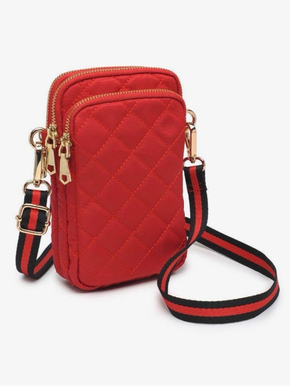 Sole and Selene - Quilted Red Crossbody Phone Bag with Adjustable Strap